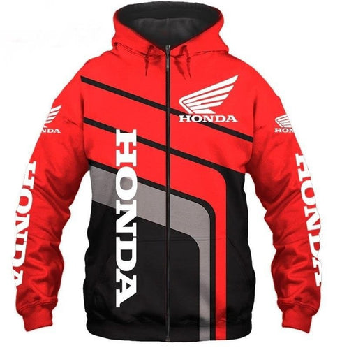 3D Car Logo Print Hooded Zip Sweater – Men's Casual Sports Fleece